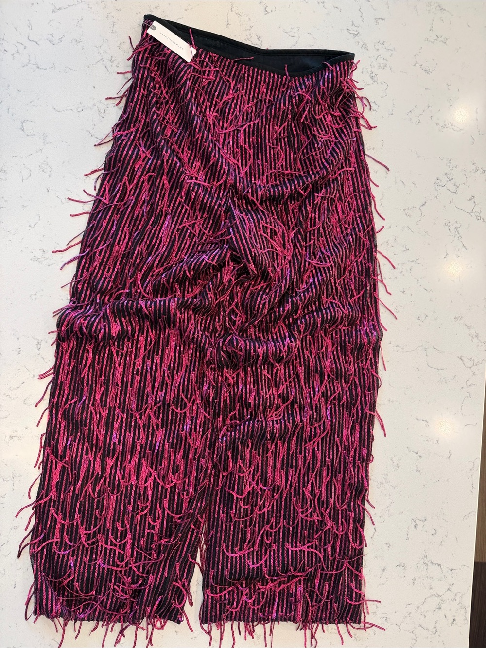 Anthropologie Pink Fringe Knit Wide-Leg Pants